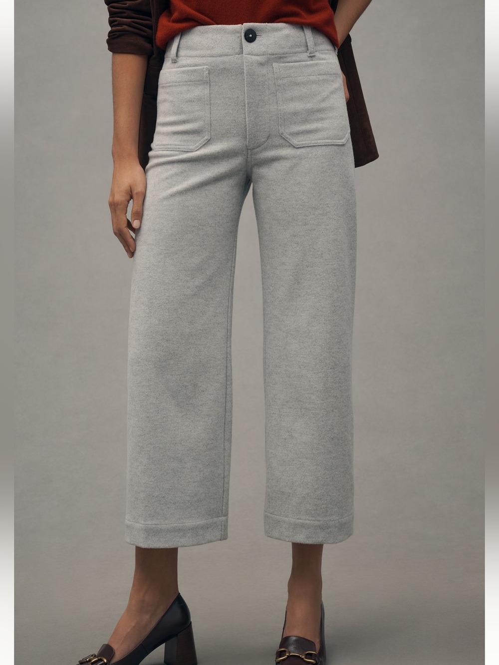 Anthropologie Colette Pants Maeve Cropped Wide Leg Brushed Knit New 25 Grey